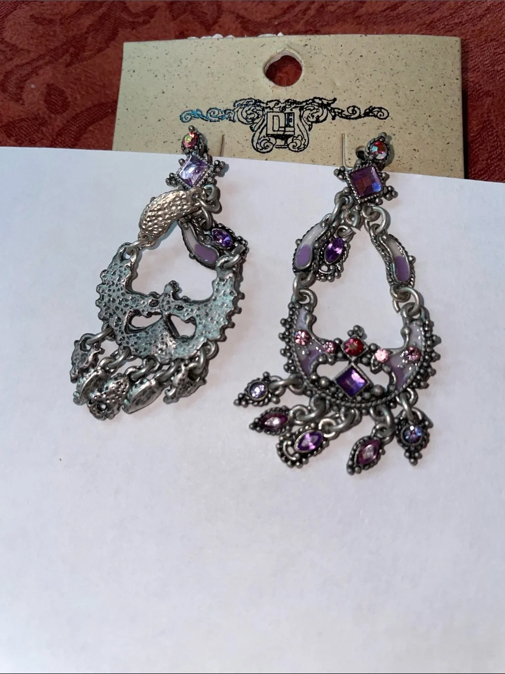 Dangle earrings silver tone metal setting